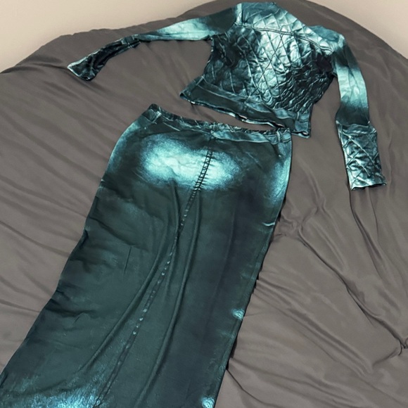 Fashion Nova Teal Spandex Printed Skirt Set - Picture 12 of 12